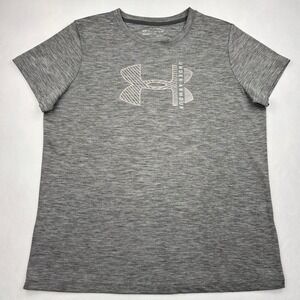 Under Armour HeatGear T Shirt Womens XL Heather Grey Space Dye Graphic Gym Tee